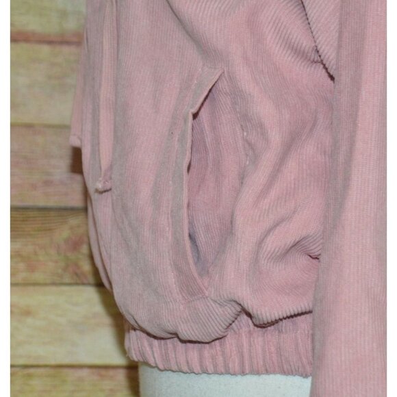 MINE Ladies Dusty Rose Pink Crop Corduroy Hooded Jacket Size L Full Zip Hoodie - Picture 5 of 12